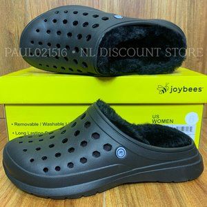 JOYBEES Women's Men's Unisex Cozy Clog Faux Fur Lined Comfort Slip On, Black